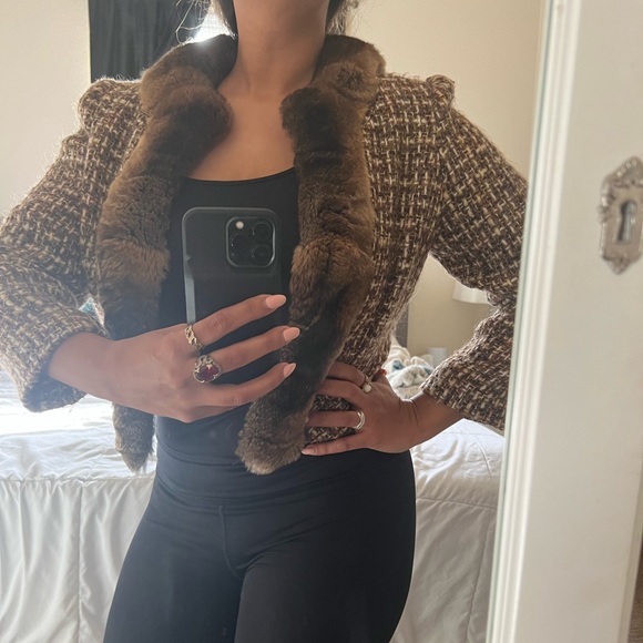 Vintage Cynthia Rose tweeted blazer jacket with mink fur trim. - Picture 7 of 10